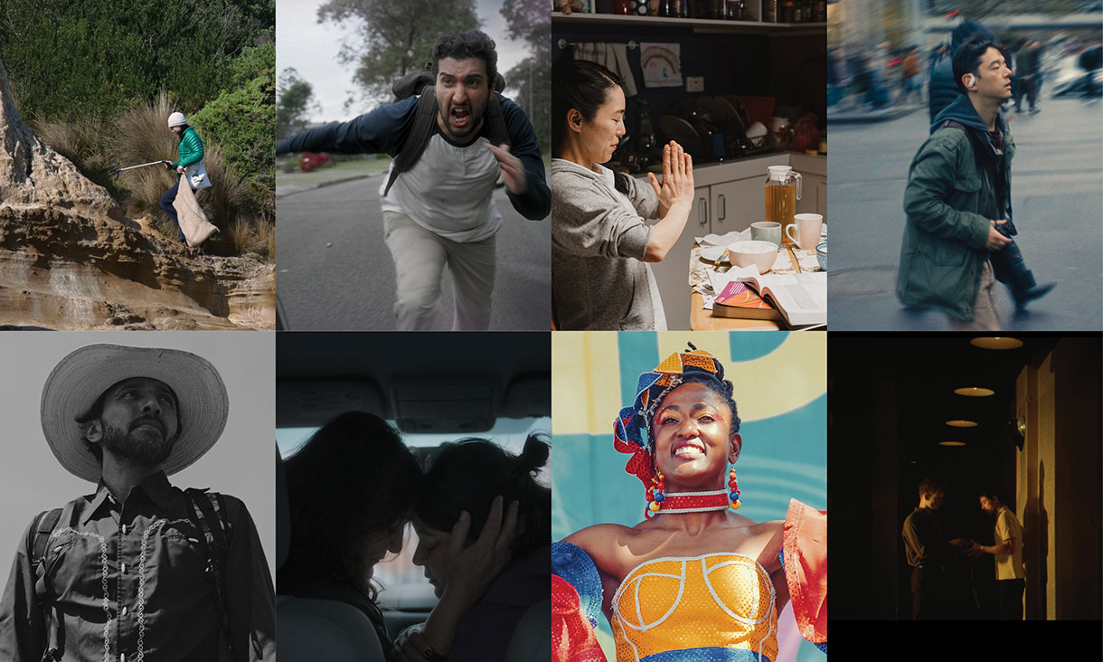A grid of eight stills from short films