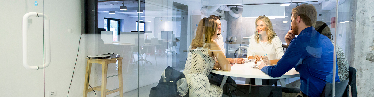 A group of people in a meeting.